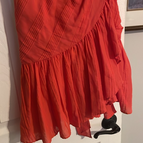 Rebecca Taylor Coral Striped Wrap Mini Dress Women’s 4 Sleeveless Cotton - Picture 3 of 7